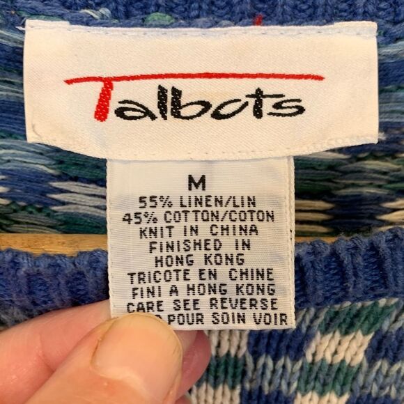 Talbots Blue and Red Patterned Crew Neck Sweater - Picture 7 of 8